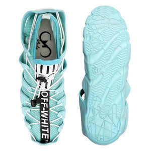 Stylish Turquoise Mesh Self Design Sports Shoes For Men