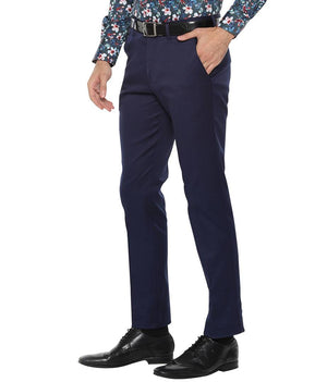 Mens Formal 4 way Stretch Trousers in Navy Blue Slim Fit