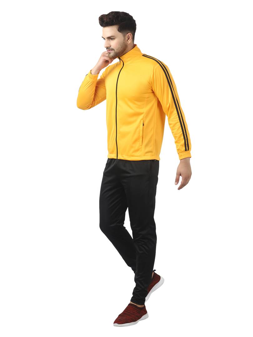 Men's Trendy Yellow Solid Polyester Regular Fit Tracksuit