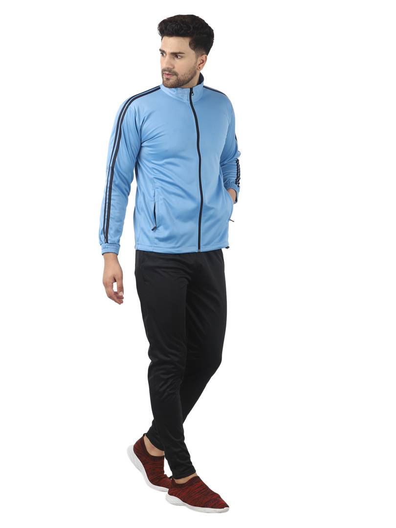 Men's Trendy Blue Solid Polyester Regular Fit Tracksuit