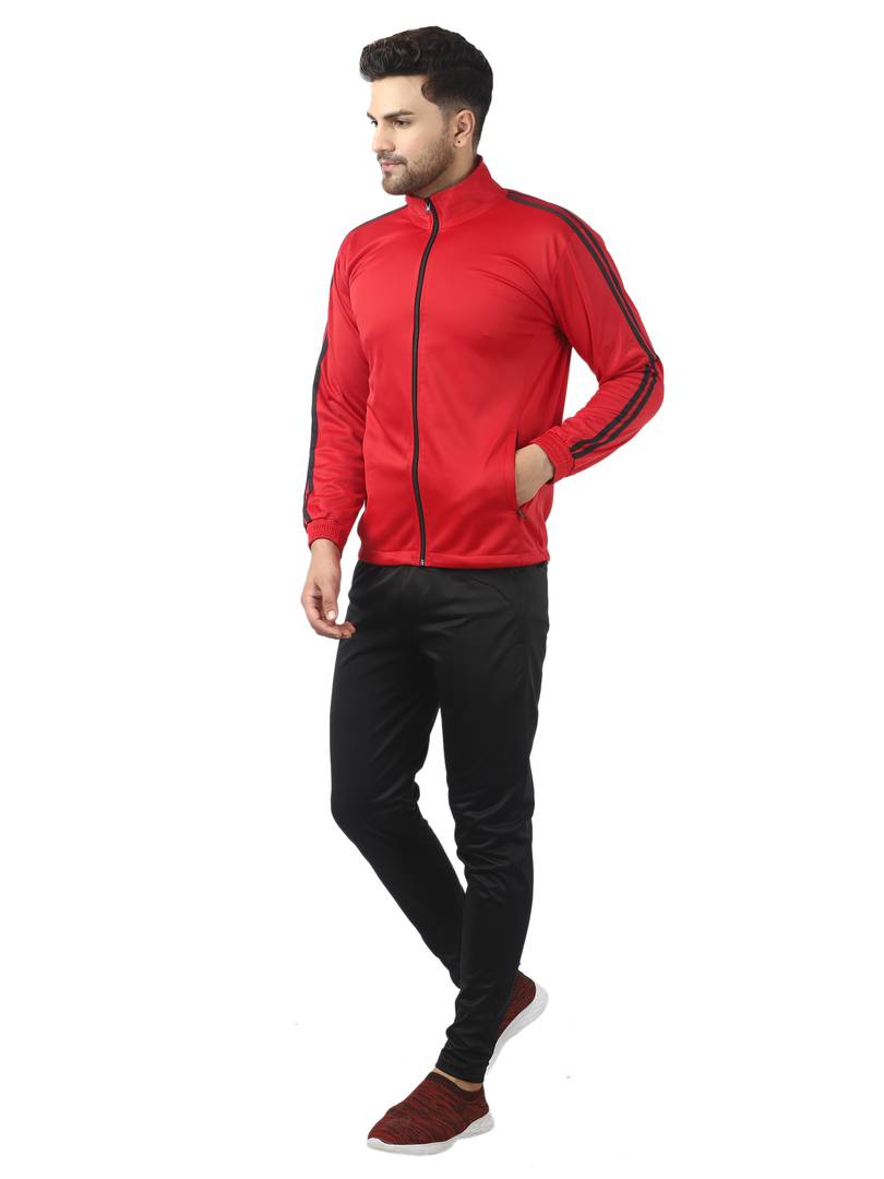 Men's Trendy Red Solid Polyester Regular Fit Tracksuit