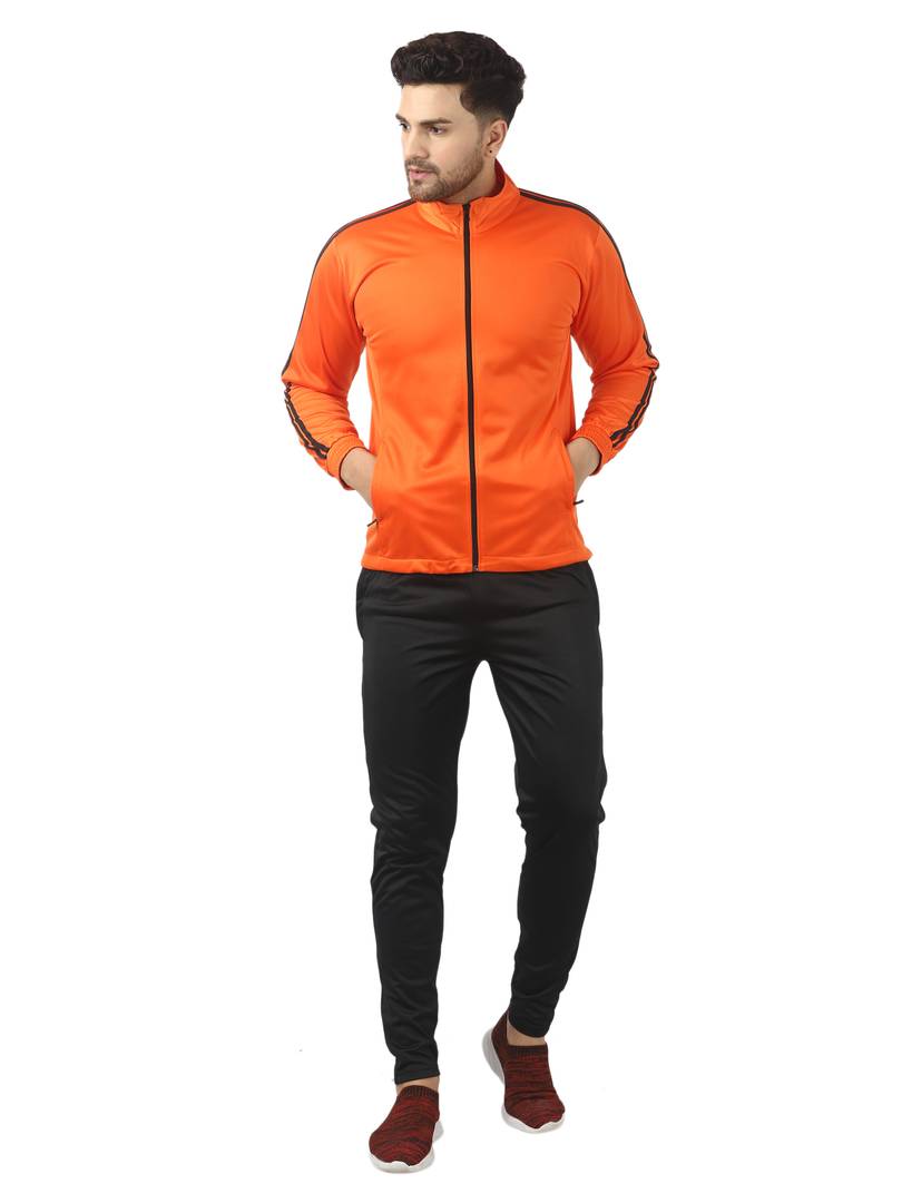 Men's Trendy Orange Solid Polyester Regular Fit Tracksuit