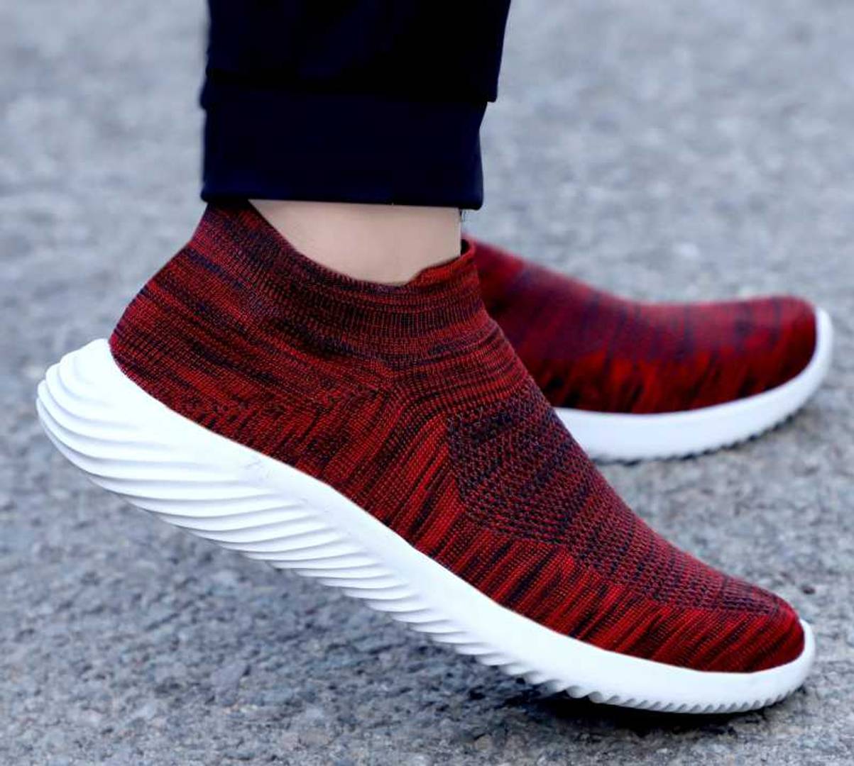 Stylish Air Mesh Red Self Design Sports Shoes For Men