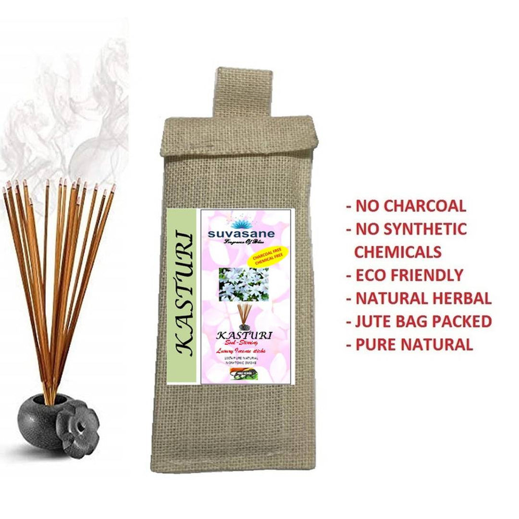 Natural Herbal Kasturi Sticks (72 Sticks) In Jute Bag, No Synthetics Chemicals, No Charcoal Natural