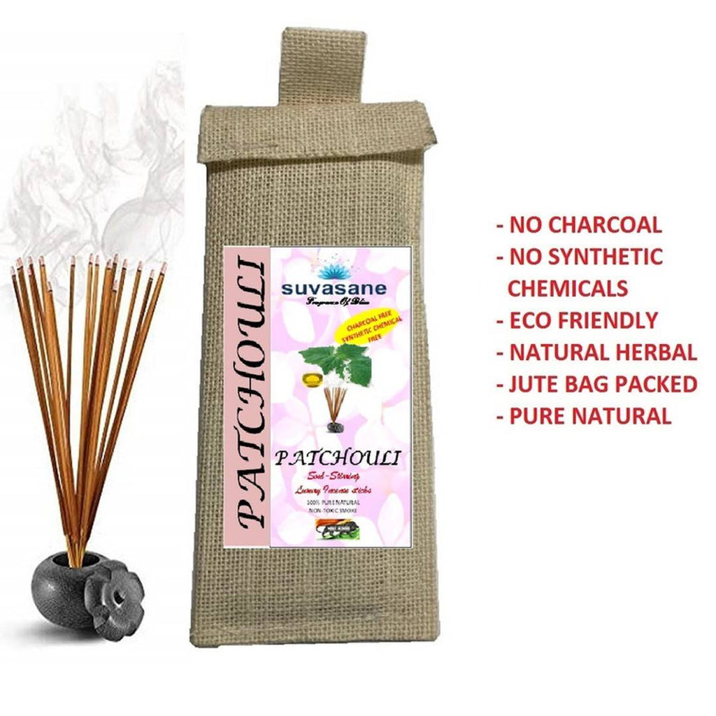 Natural Herbal Patchouli Sticks (24 Sticks) In Jute Bag, No Synthetics Chemicals, No Charcoal Natural
