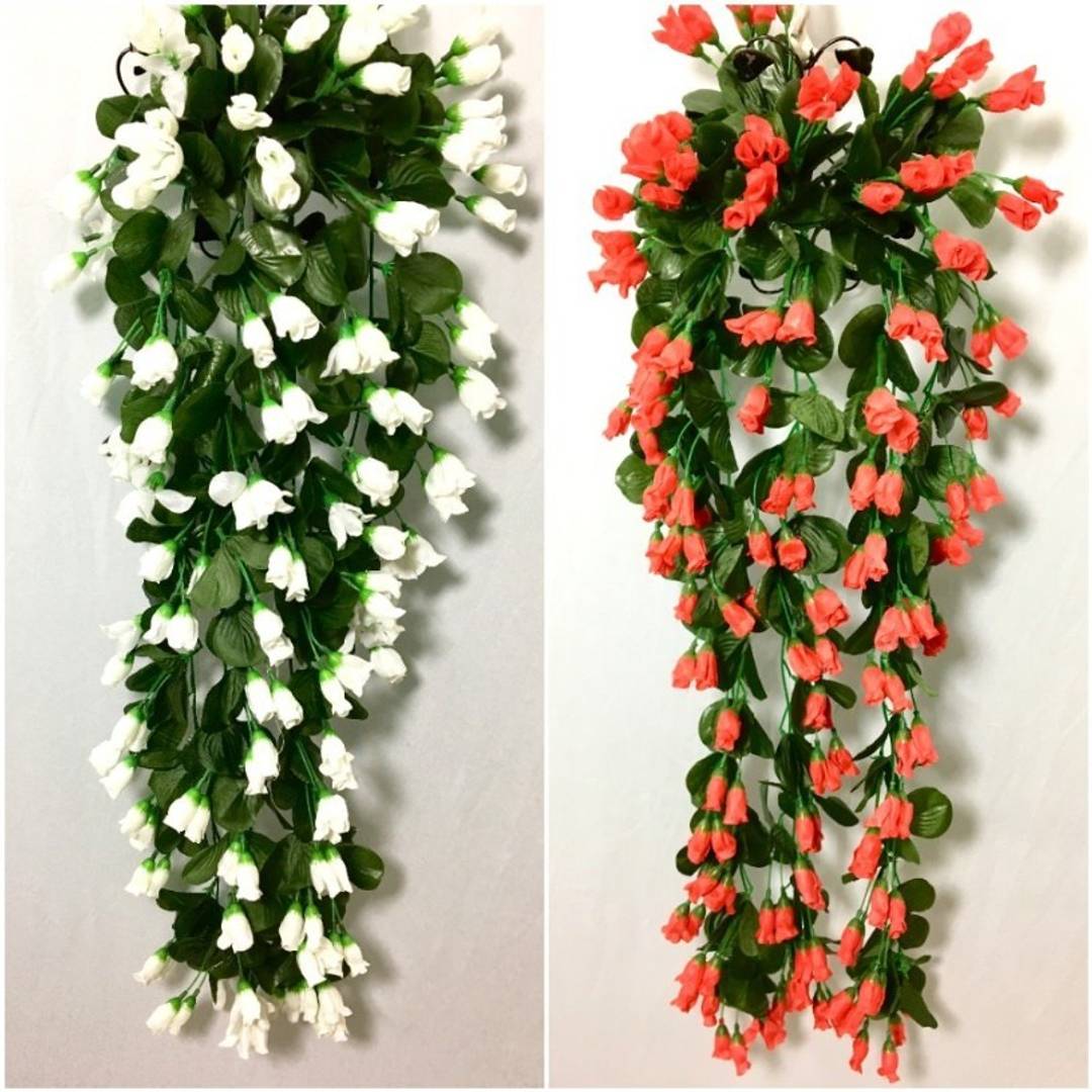Artificial Hanging Rose Flower Vine For Indoor & Outdoor Decoration (33 Inch) Pack Of 2 (White-Red)