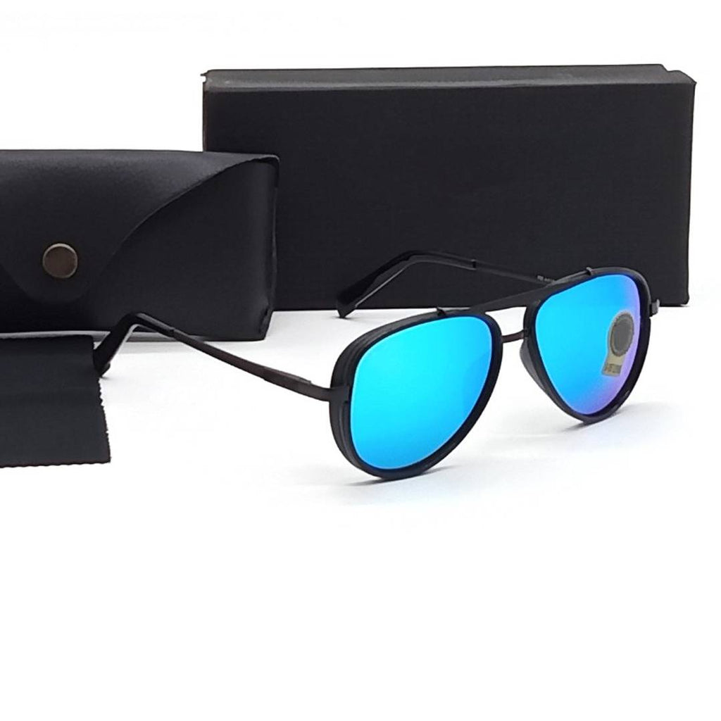 Black  Aqua Blue  Mirror Aviator Sunglasses 4414
