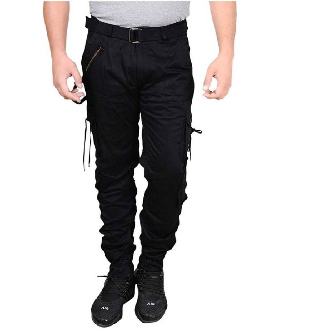 Stylish Black Solid Cotton Dori Style Cargo For Men