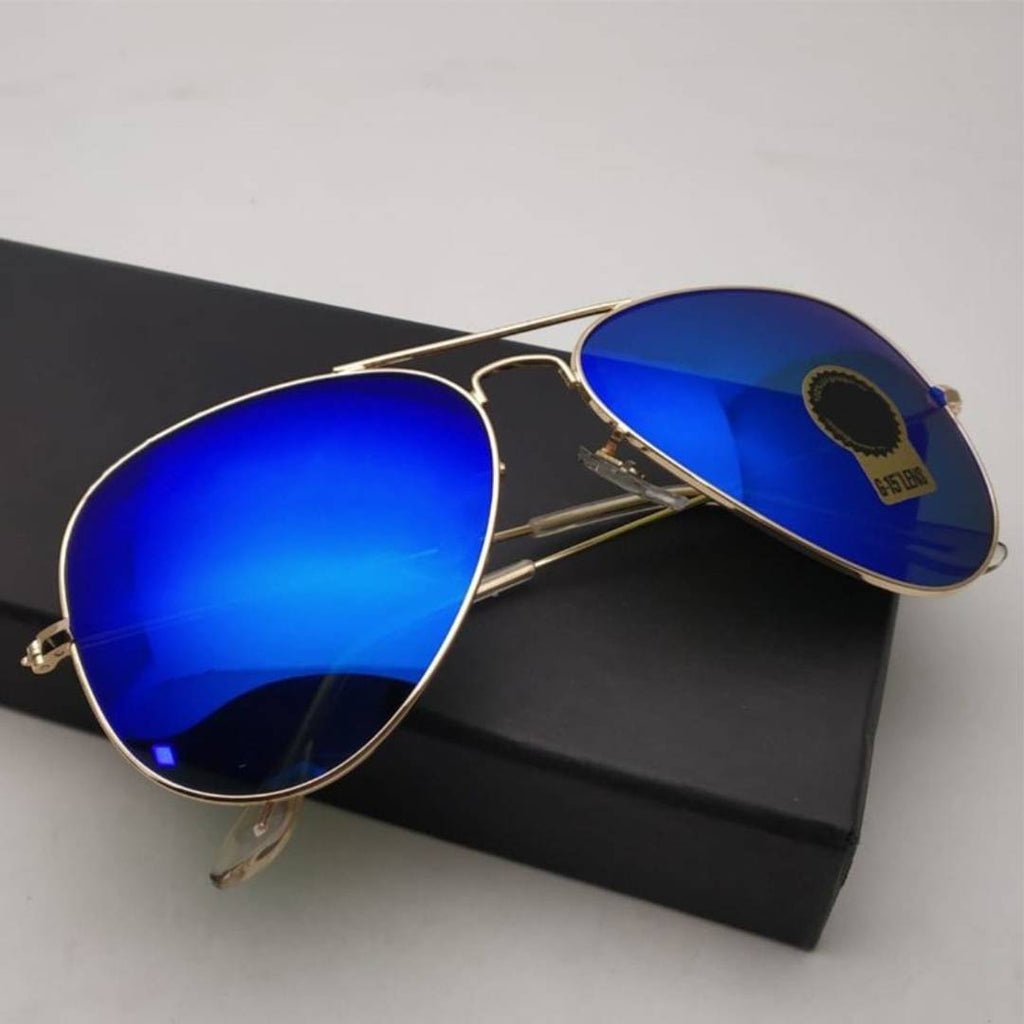 Gold Blue Mercury Aviator Mirror Sunglasses 3026