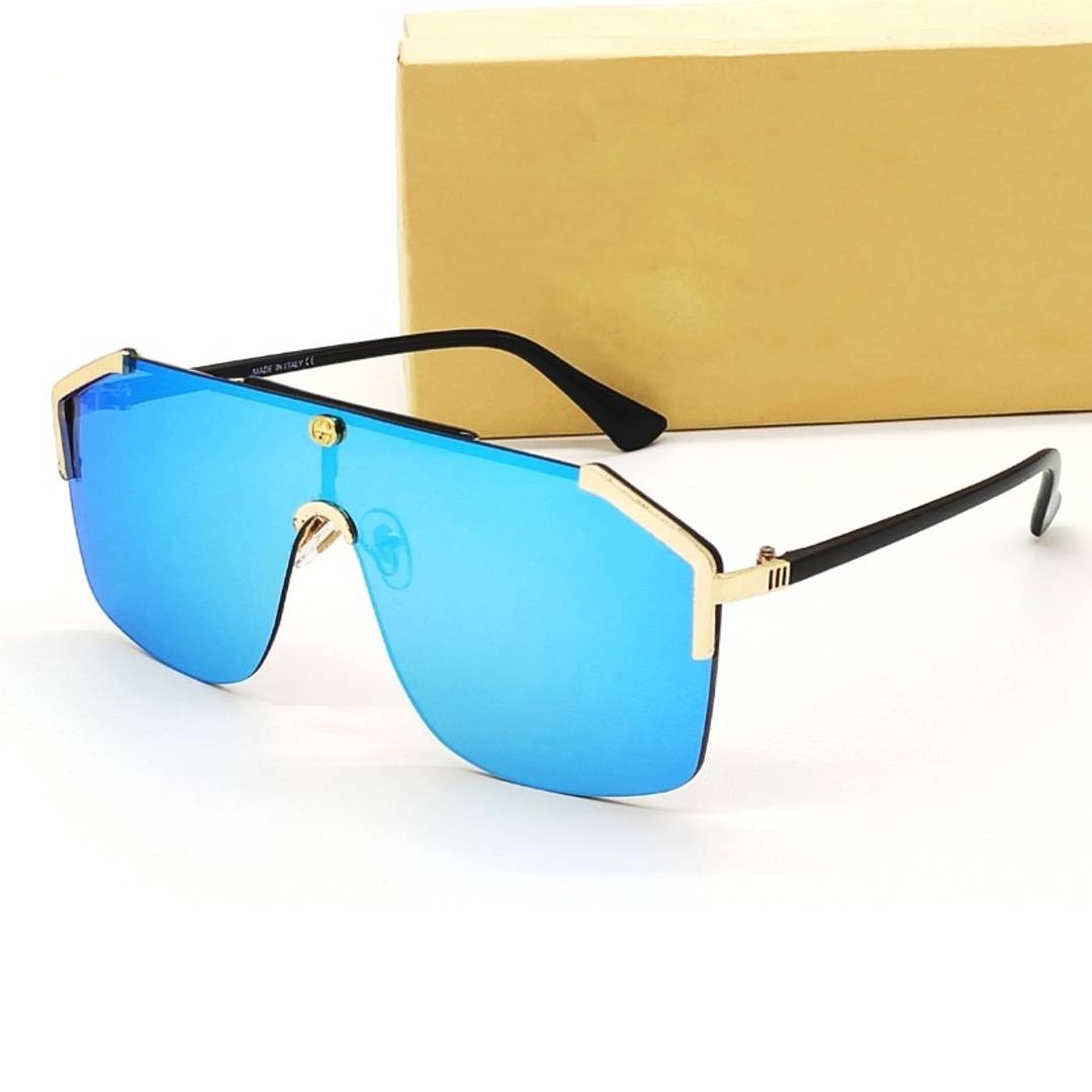 Gold Black Frame Aqua Blue Mercury Square Sunglasses