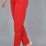 Women Cotton Blend Pleats On Bottom 2 Side Pocket Fully Belt Zip And Hook Closer Casual Regular Fit Trouser