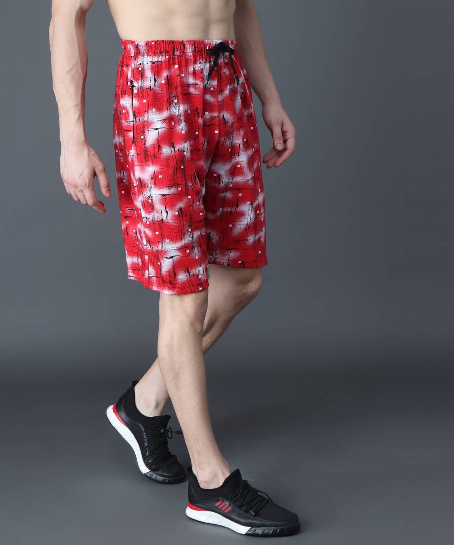 Trendy Cotton Hoisery Red Printed Regular Fit Shorts For Men