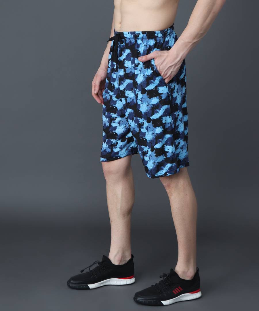 Trendy Cotton Hoisery Blue Printed Regular Fit Shorts For Men