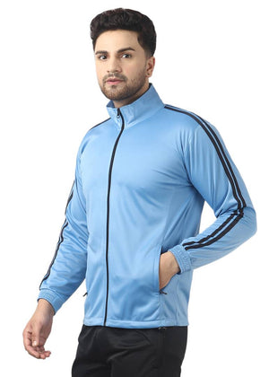 Stunning Turquoise Polyester Self Pattern Sporty Jacket For Men
