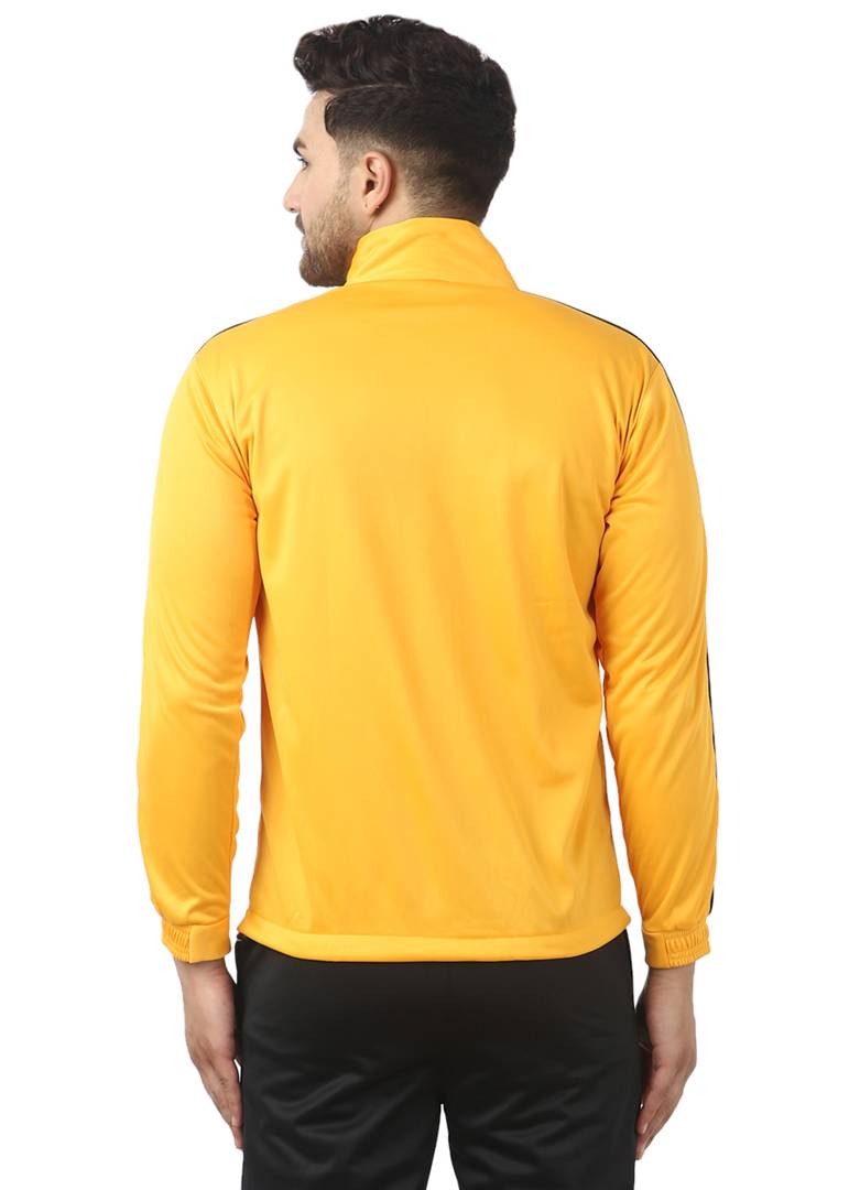 Stunning Yellow Polyester Self Pattern Sporty Jacket For Men