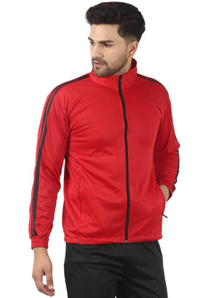 Stunning Red Polyester Self Pattern Sporty Jacket For Men