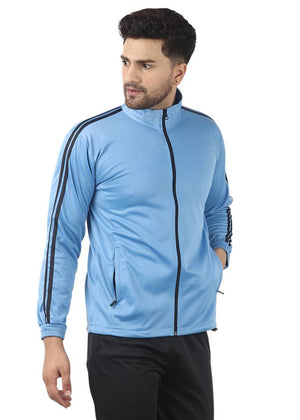 Stunning Turquoise Polyester Self Pattern Sporty Jacket For Men