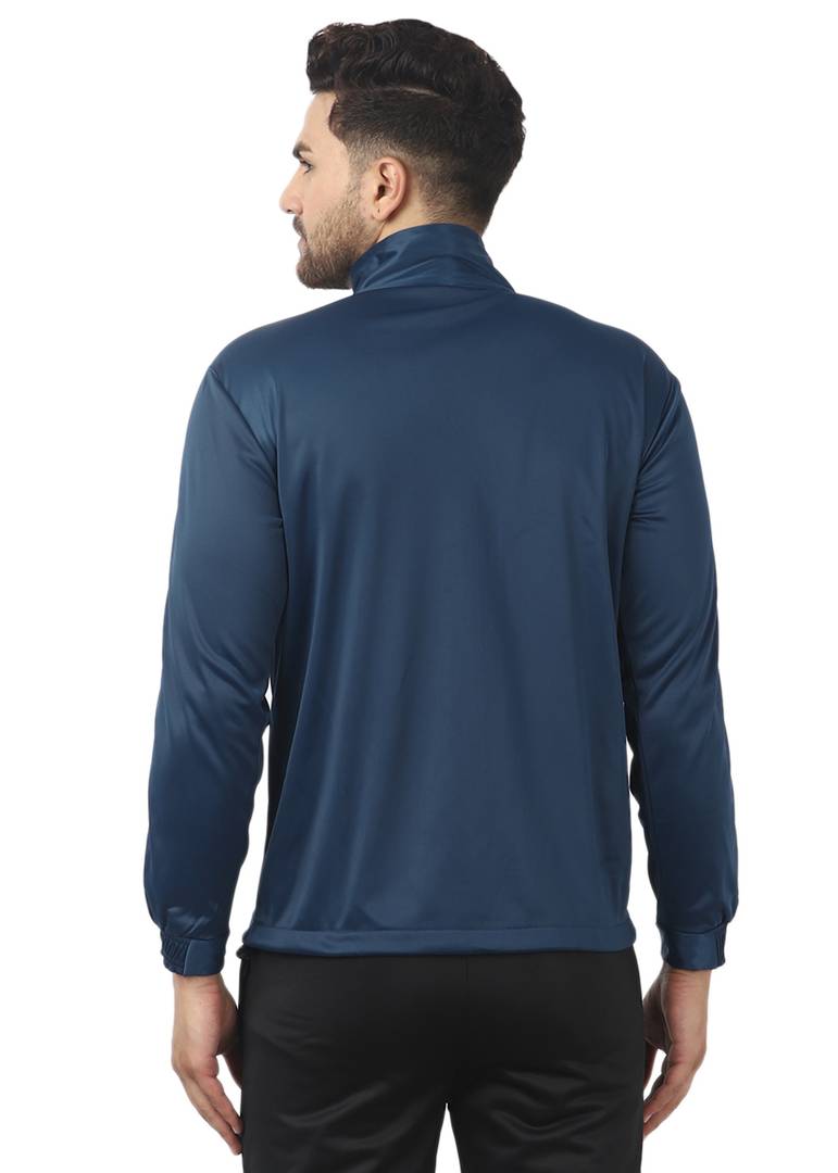 Stunning Navy Blue Polyester Self Pattern Sporty Jacket For Men