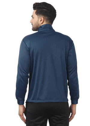 Stunning Navy Blue Polyester Self Pattern Sporty Jacket For Men