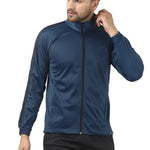 Stunning Navy Blue Polyester Self Pattern Sporty Jacket For Men