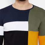 Men's Multicoloured Cotton Blend Colourblocked Round Neck Tees