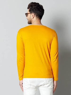 Men's Yellow Cotton Blend Solid Round Neck Tees