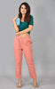 Womens Cotton Slub Mid Rise Ankle Length 2 Pocket Elasticated Regular Fit Casual Trouser