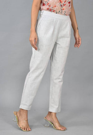 Womens Cotton Slub Mid Rise Ankle Length 2 Pocket Elasticated Regular Fit Casual Trouser