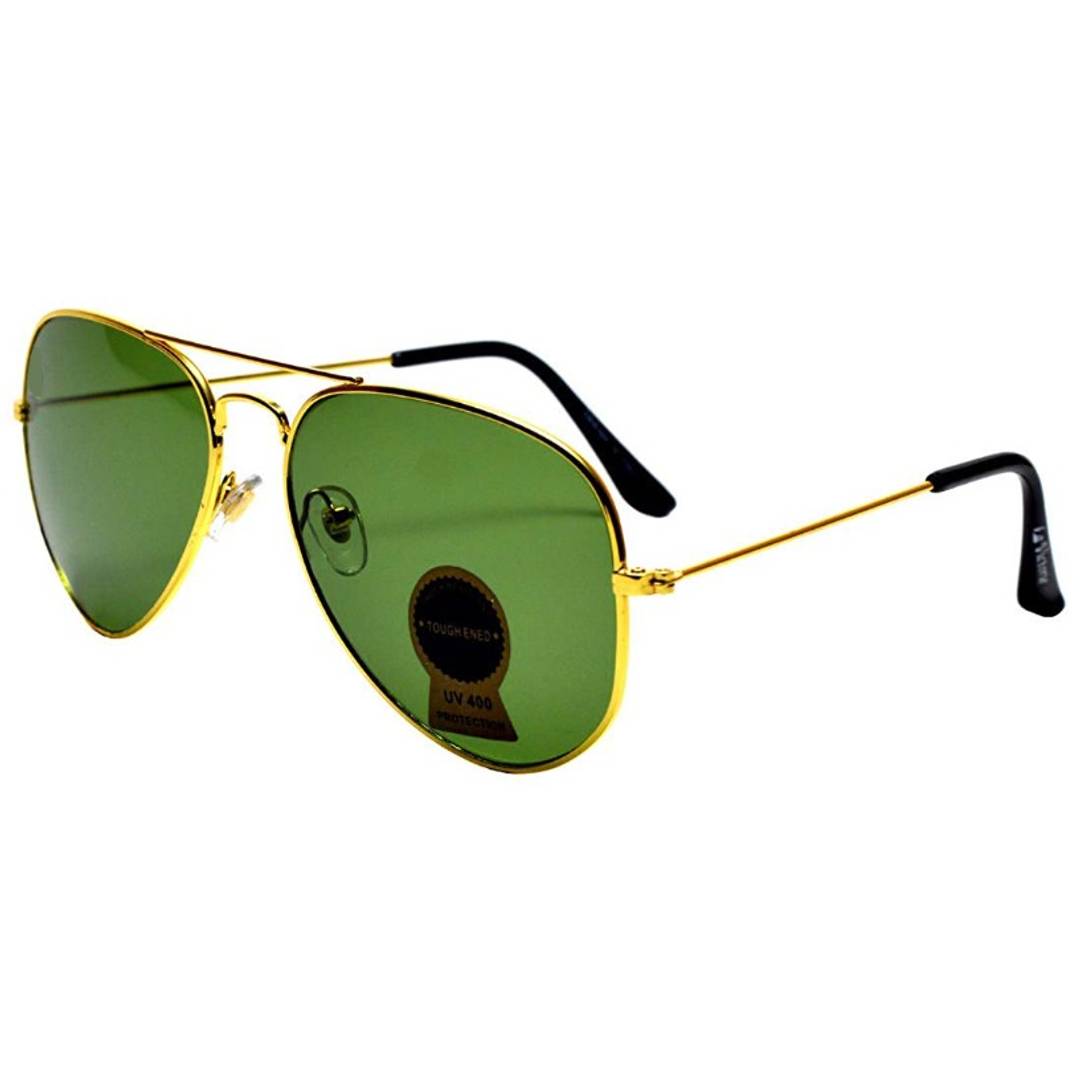 Alvia Golden and Green Aviator Sunglasses