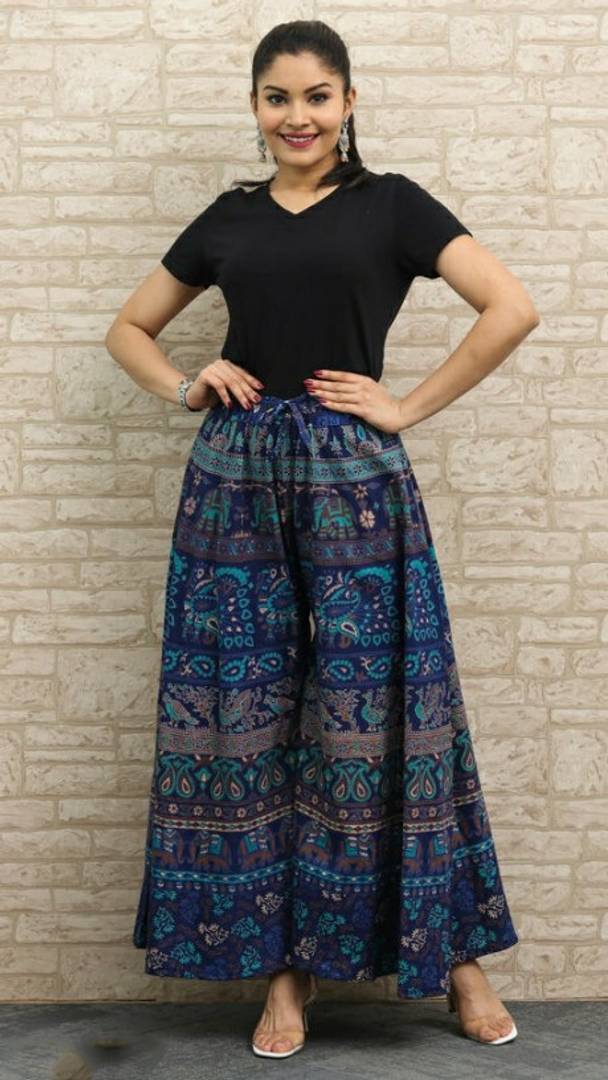 Stylish Cotton Jaipuri Printed Flared Trouser For Women
