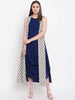 Stunning Navy Blue Georgette Rayon Solid Kurta with Printed Shrug For Women