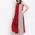 Stylish Maroon Georgette Rayon Solid Kurta with Printed Shrug For Women