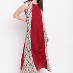 Stylish Maroon Georgette Rayon Solid Kurta with Printed Shrug For Women