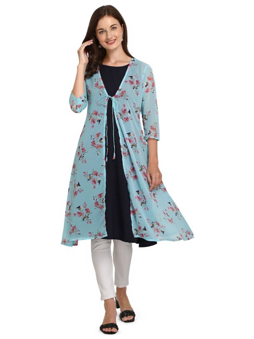 Women's Sky Blue Georgette Shrug/jacket With Inner