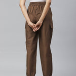 Women Coffee Brown Relaxed Regular Fit Solid Joggers
