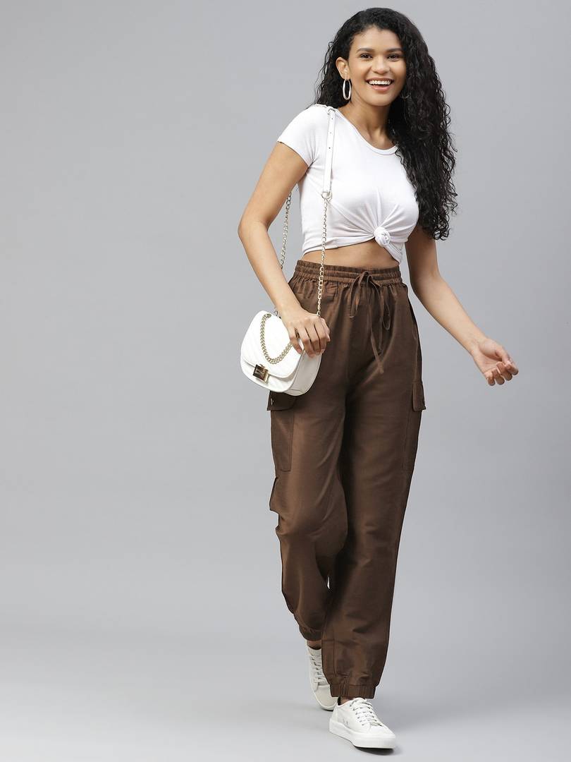 Women Coffee Brown Relaxed Regular Fit Solid Joggers