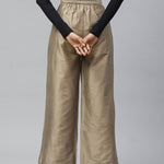 Women Taupe Smart Flared Solid Parallel Trousers