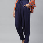 Women Navy Blue Relaxed Regular Fit Solid Trousers