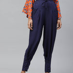 Women Navy Blue Relaxed Regular Fit Solid Trousers