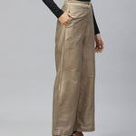 Women Taupe Smart Flared Solid Parallel Trousers