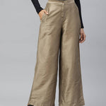 Women Taupe Smart Flared Solid Parallel Trousers