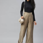 Women Taupe Smart Flared Solid Parallel Trousers