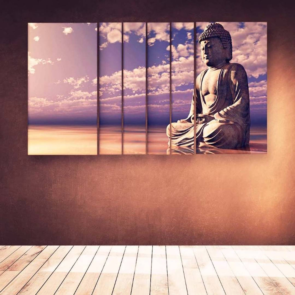 Casperme Designer  Beautiful Buddha Art  New Concept Grill Frames Big Size Wall Painting for rooms, office, living room etc with Sugar Coated Sparkle Effect  60 x 36 inches, (152 x 91 cms)
