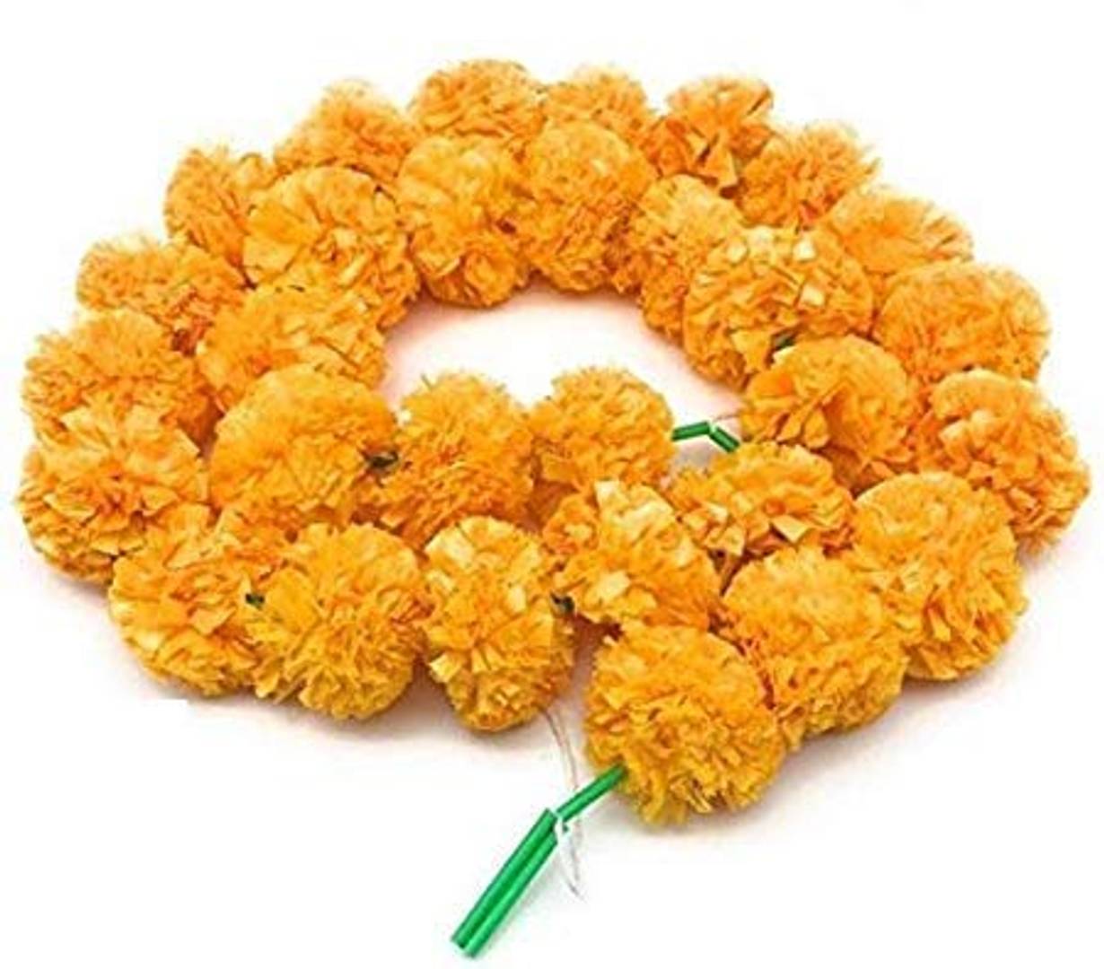 Marigold Flower Mala | Genda Phool Mala (Set Of 8) Wall Hanging | Special Occasion Decoration | Home Decor Pooja | Office | Festival Decorative (4.5 Ft Each) (30 Flower In Each String) Mango Colour