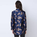 Stylish Navy Blue Satin Printed Shirts For Women