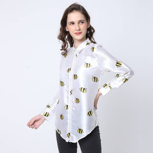 Stylish White Satin Printed Shirts For Women