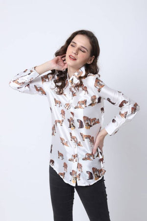 Stylish White Satin Printed Shirts For Women