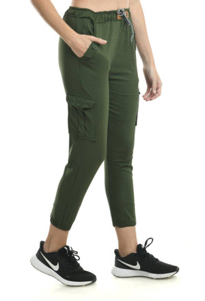 Stylish Green Cotton Blend Self Design Cargo For Women