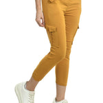 Stylish Yellow Cotton Blend Self Design Cargo For Women