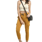 Stylish Yellow Cotton Blend Self Design Cargo For Women